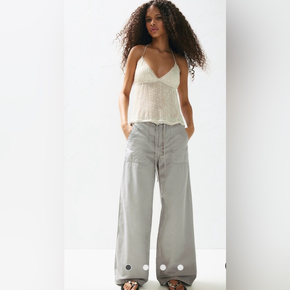 Pull&Bear Light Gray Wide-Leg Baggy Pants